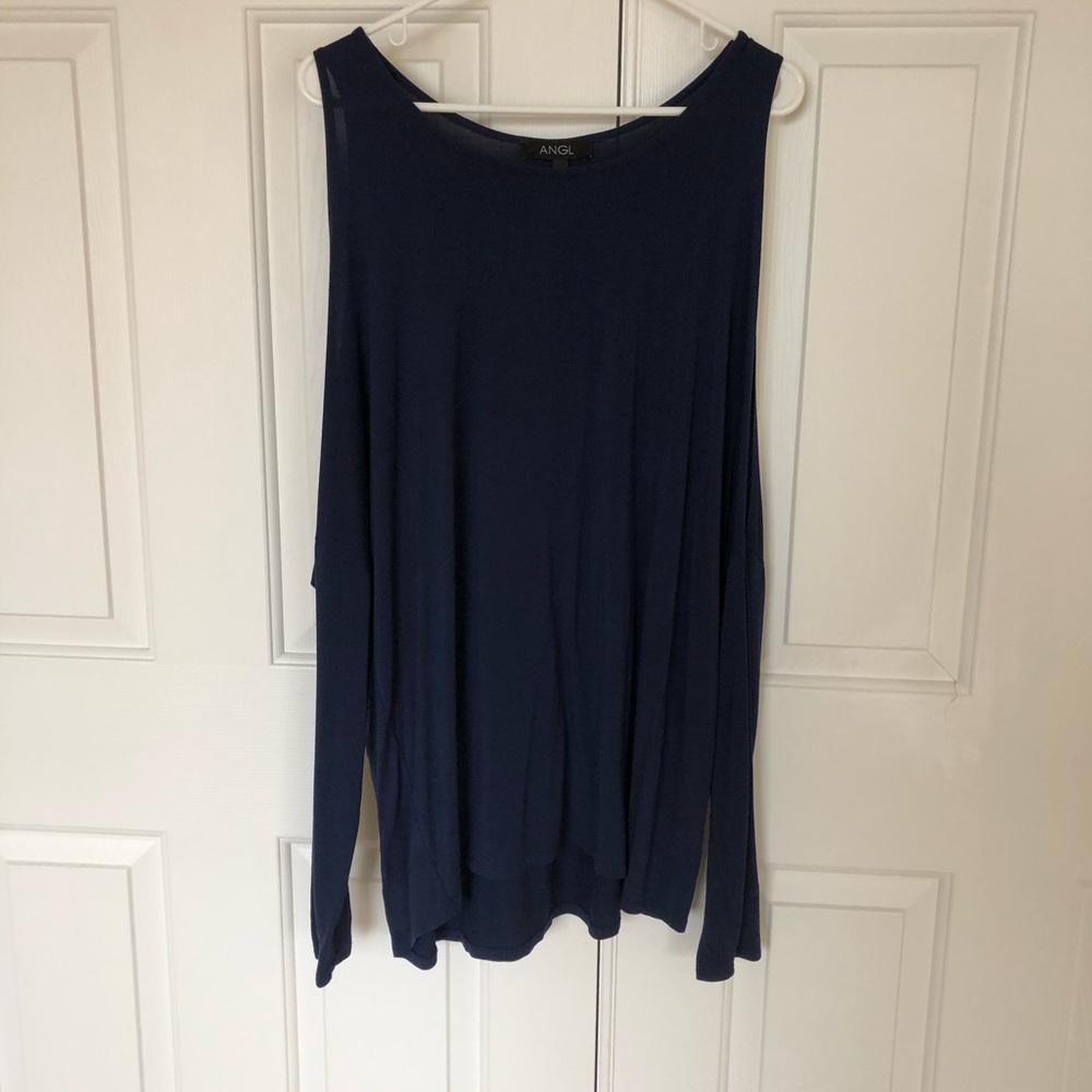 ANGL Navy Blue cold shoulder tunic